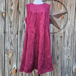 Sleeveless CK Dress Calvin Klein Plus Size 18W Burgundy Stretch Faux Suede Flare